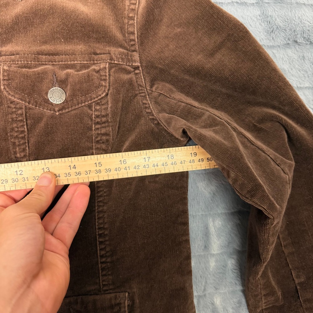 Chico's Corduroy Trucker Jacket Womens 0 Brown Button Front Stretch Collared - Picture 3 of 6